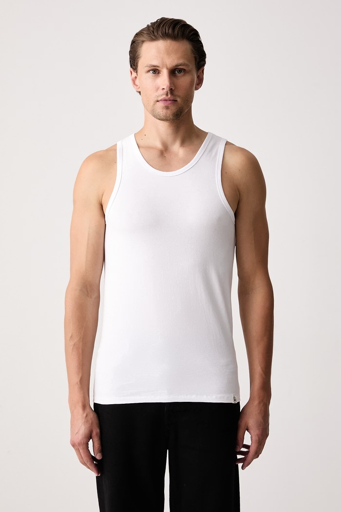 United Colors of Benetton Top pánsky bavlnený s elastanom 2-pak biela 3G682H003