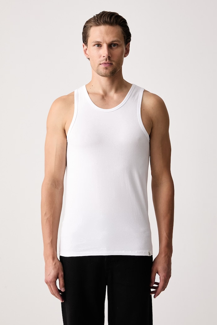 United Colors of Benetton Top pánsky bavlnený s elastanom 2-pak biela 3G682H003