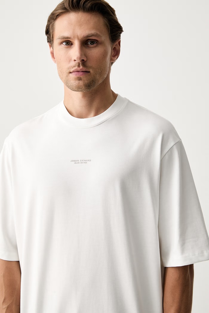 Armani Exchange T-shirt basic damski bawełniany beżowy XM003560.AF28670