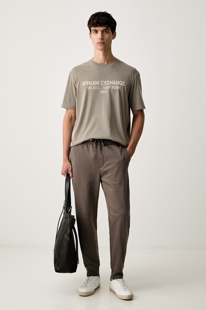 Armani Exchange T-shirt męski bawełniany XM003404.AF16283 beżowy AW26