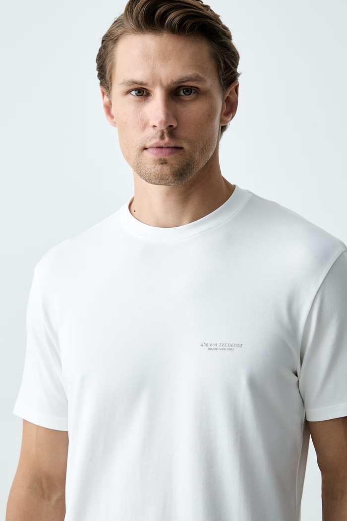 Armani Exchange T-shirt męski bawełniany z elastanem biały XM003141.AF26650