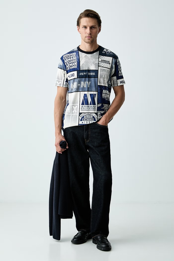 Armani Exchange T-shirt męski z bawełną XM003021.AF10356 niebieski AW26