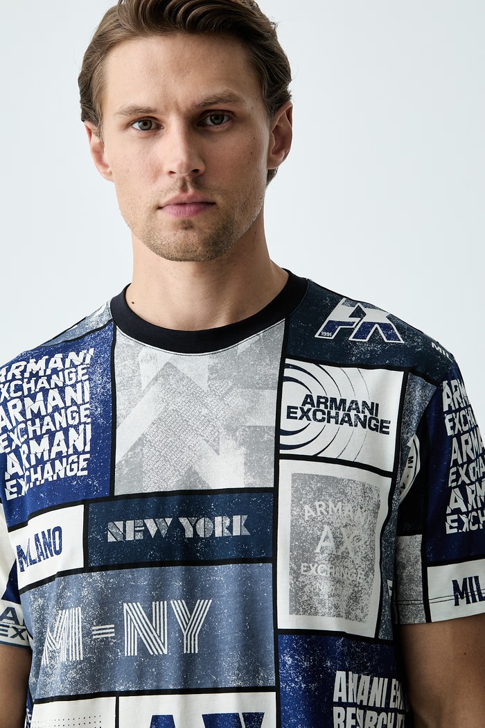 Armani Exchange T-shirt męski z bawełną niebieski XM003021.AF10356