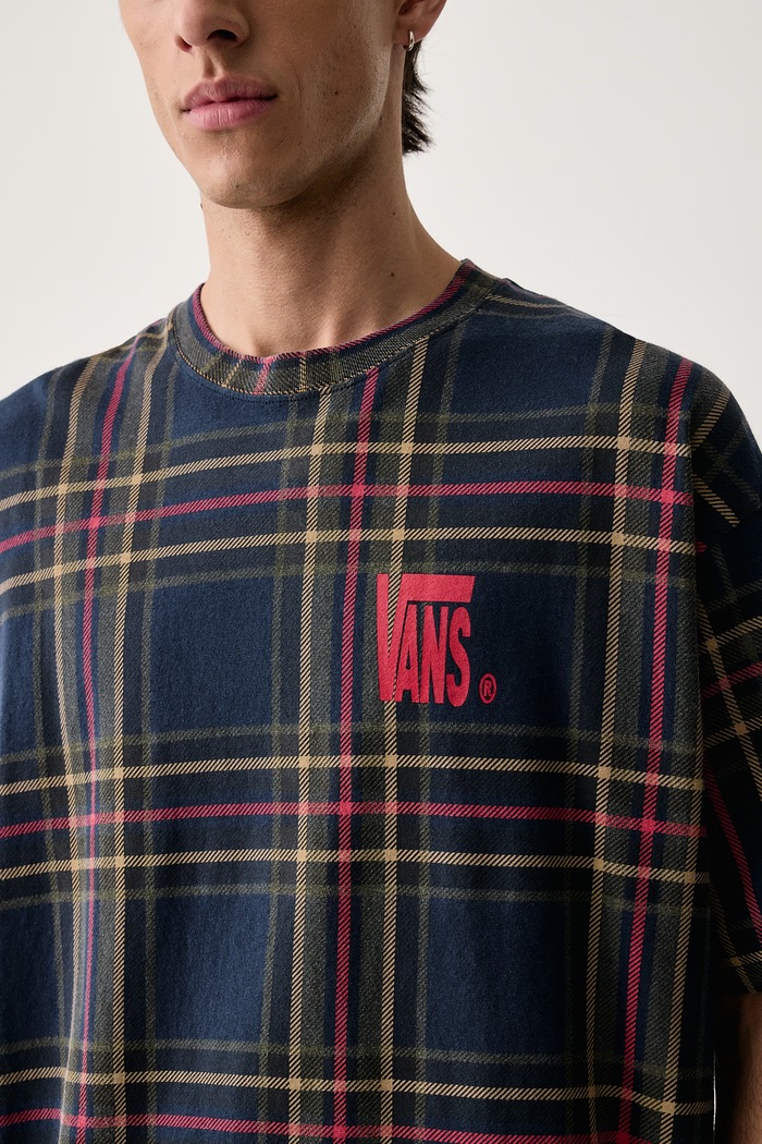 Majica za muškarce od pamuka Printed Plaid Vans VN000XGALKZ1 plava