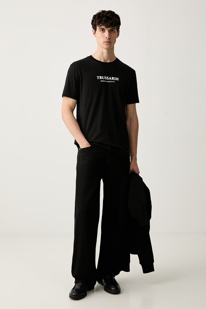 Trussardi T-shirt męski bawełniany G0088000205N czarny AW26