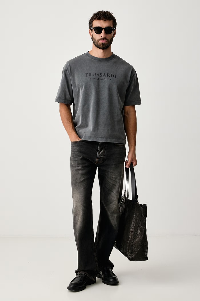 Trussardi T-shirt męski bawełniany G0758000232N szary AW26