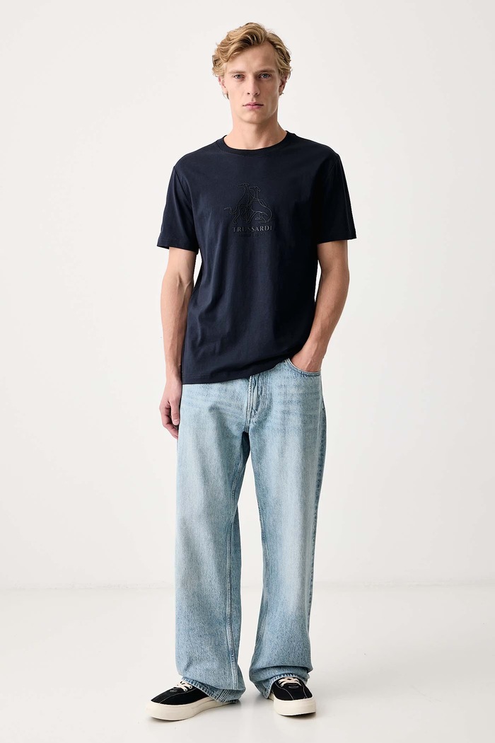 Trussardi T-shirt męski bawełniany G0858000258N granatowy AW26