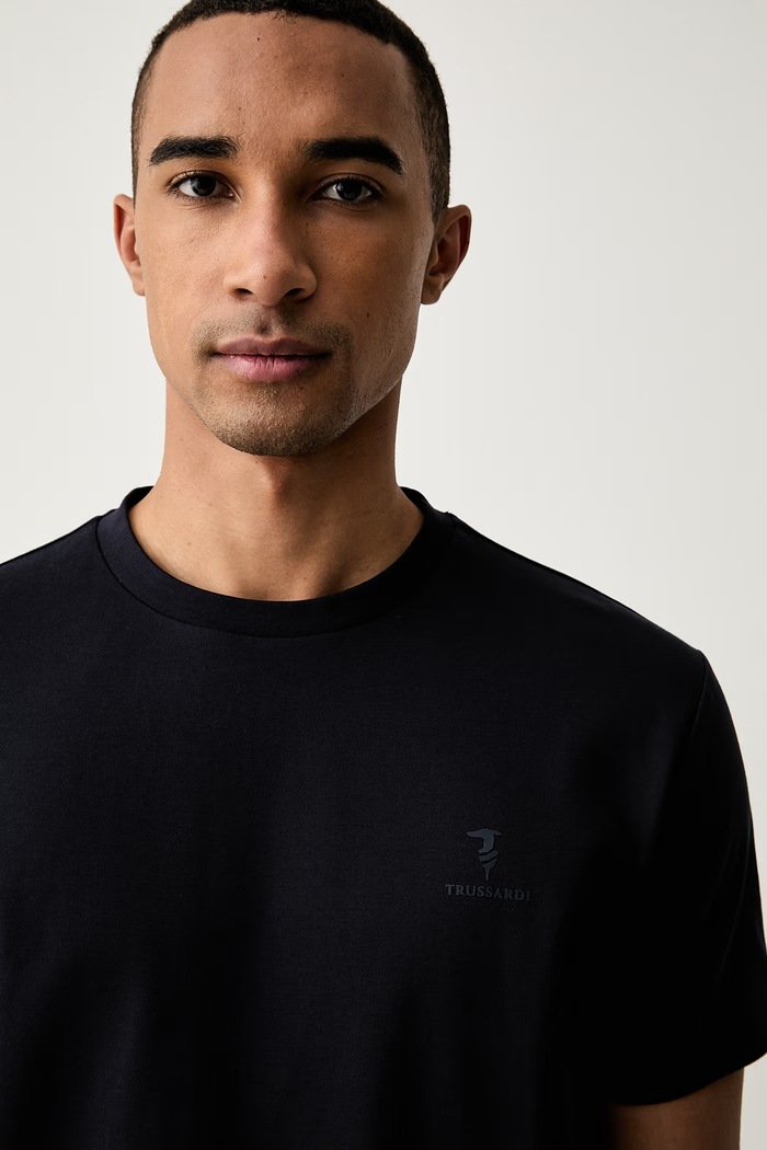Trussardi T-shirt basic męski bawełniany z elastanem granatowy G0238000218N
