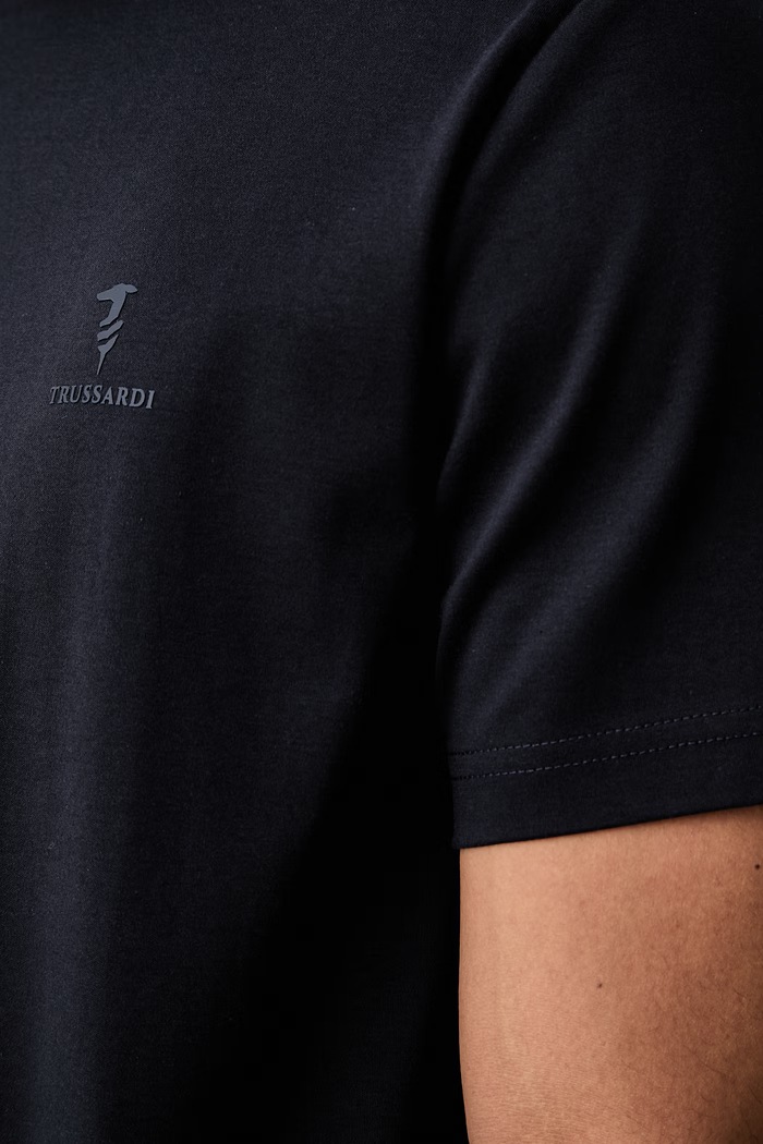 Trussardi T-shirt basic męski bawełniany z elastanem G0238000218N granatowy