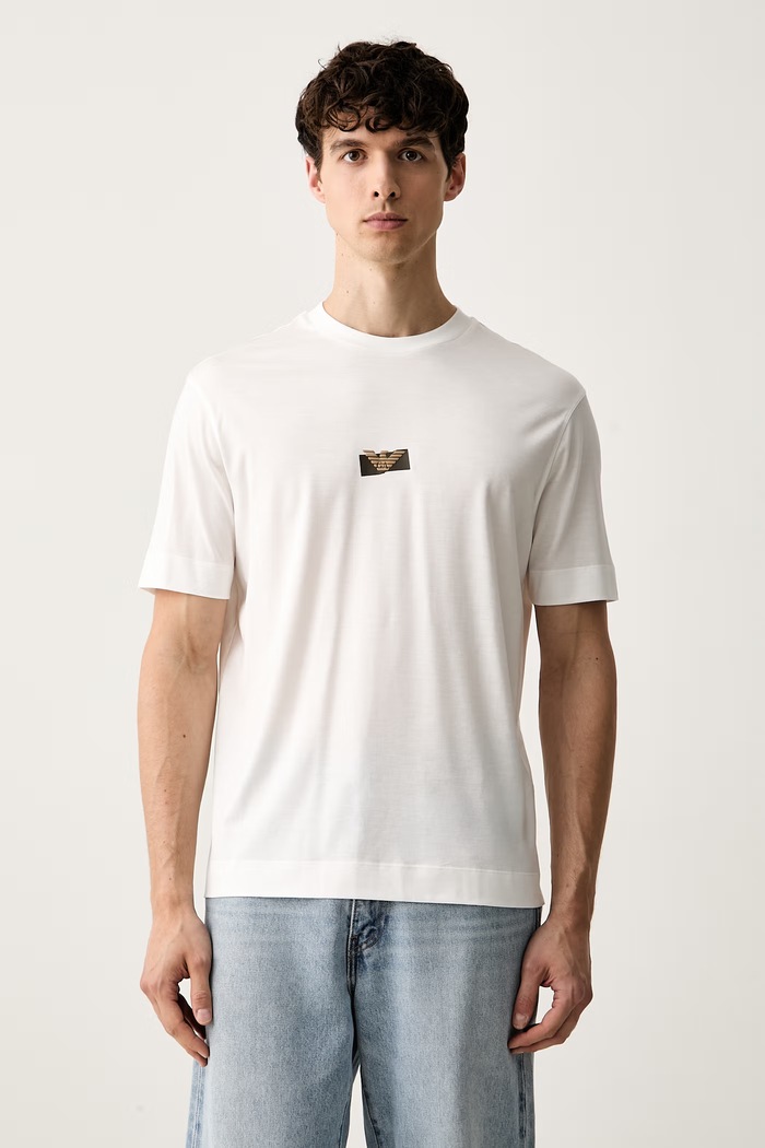 Emporio Armani T-shirt męski z lyocellem biały EM007040.AF10017