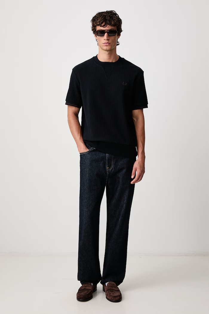 Fred Perry T-shirt męski bawełniany z elastanem M3442.608 granatowy AW26