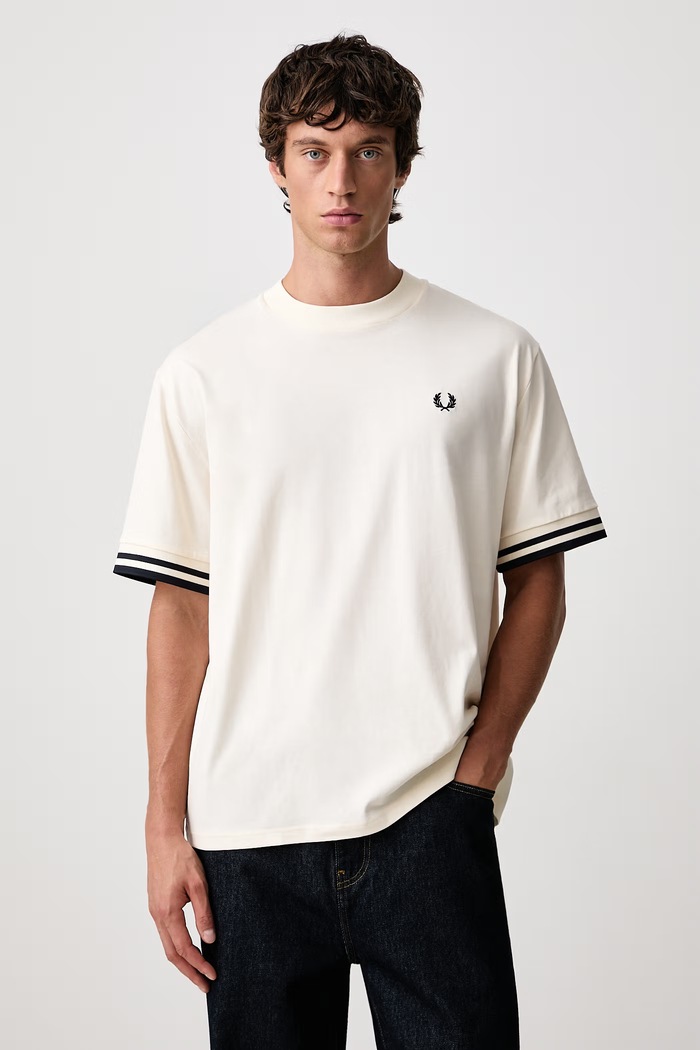 Fred Perry T-shirt męski bawełniany beżowy M3484.560