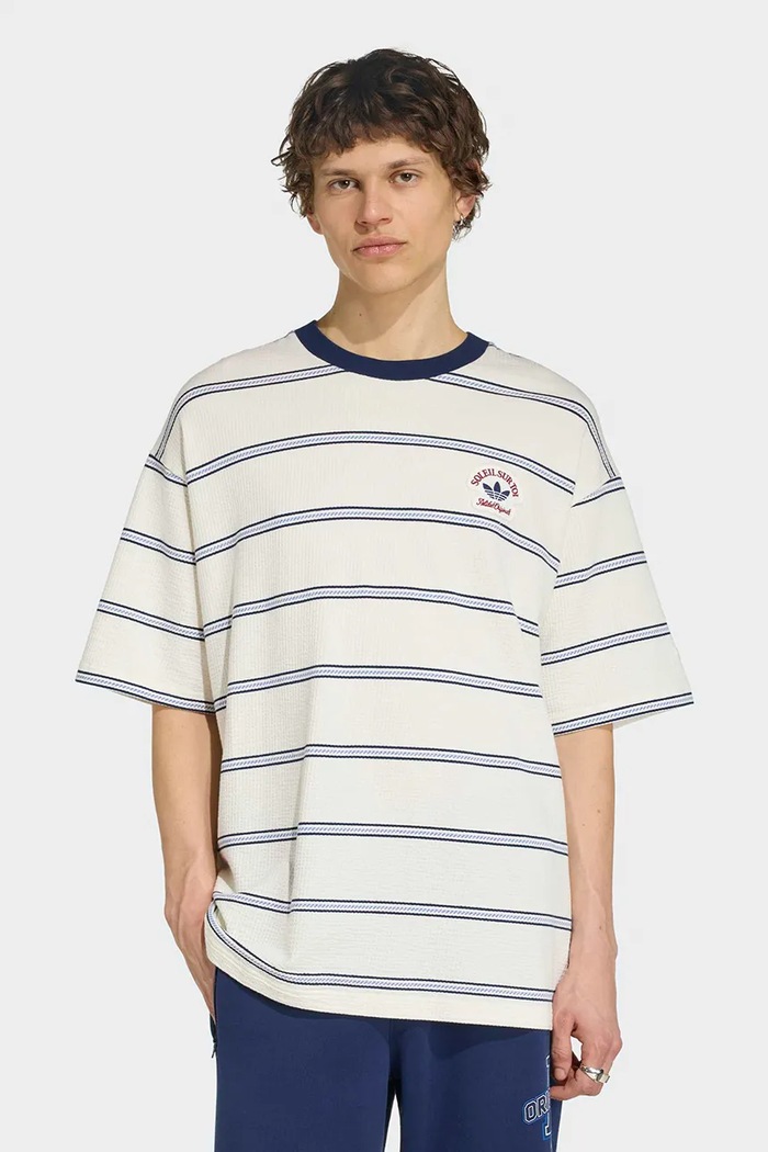 adidas Originals T-shirt męski bawełniany z elastanem Resort beżowy KW8247