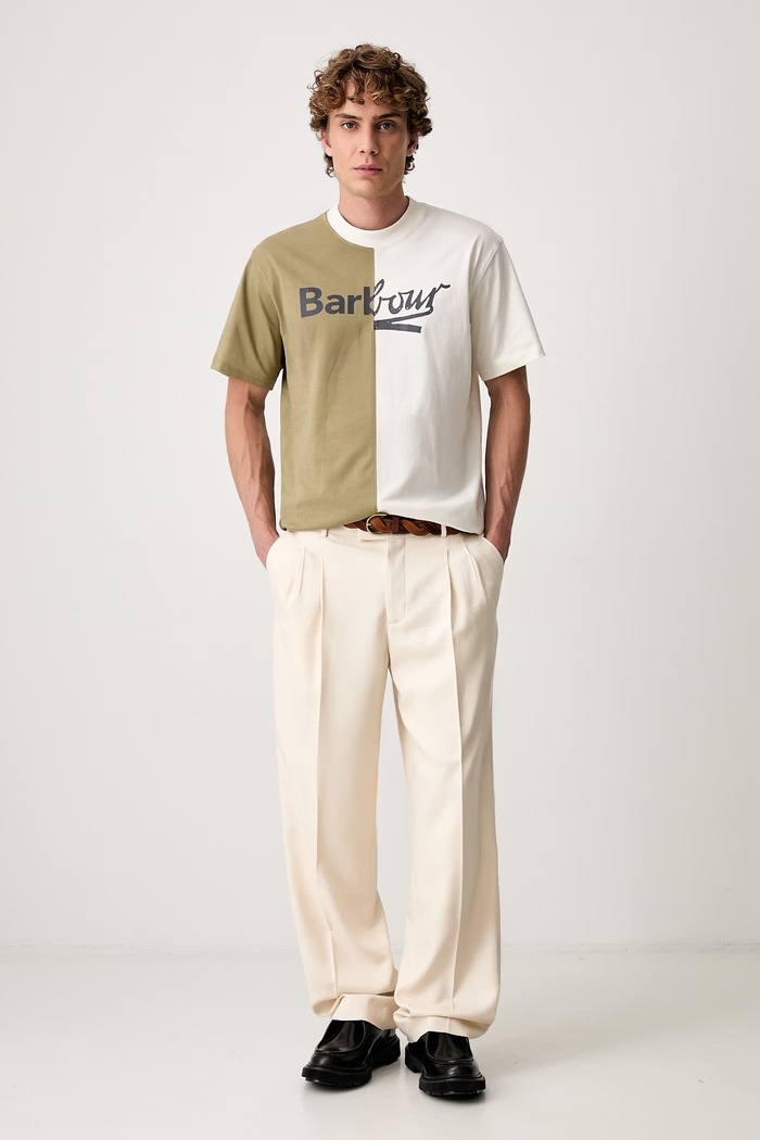 Barbour Mash Up T-shirt bawełniany męski MTS1694WH32 beżowy AW26