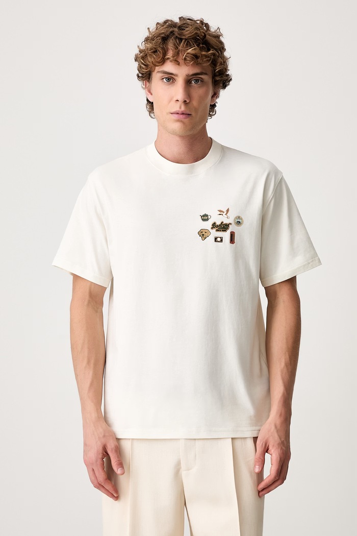 Barbour Pin Badge Graphic T-shirt bawełniany męski beżowy MTS1693WH32