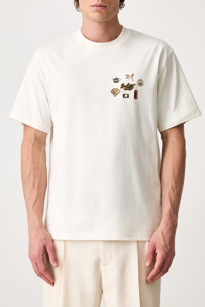 Barbour Pin Badge Graphic T-shirt bawełniany męski MTS1693WH32 beżowy