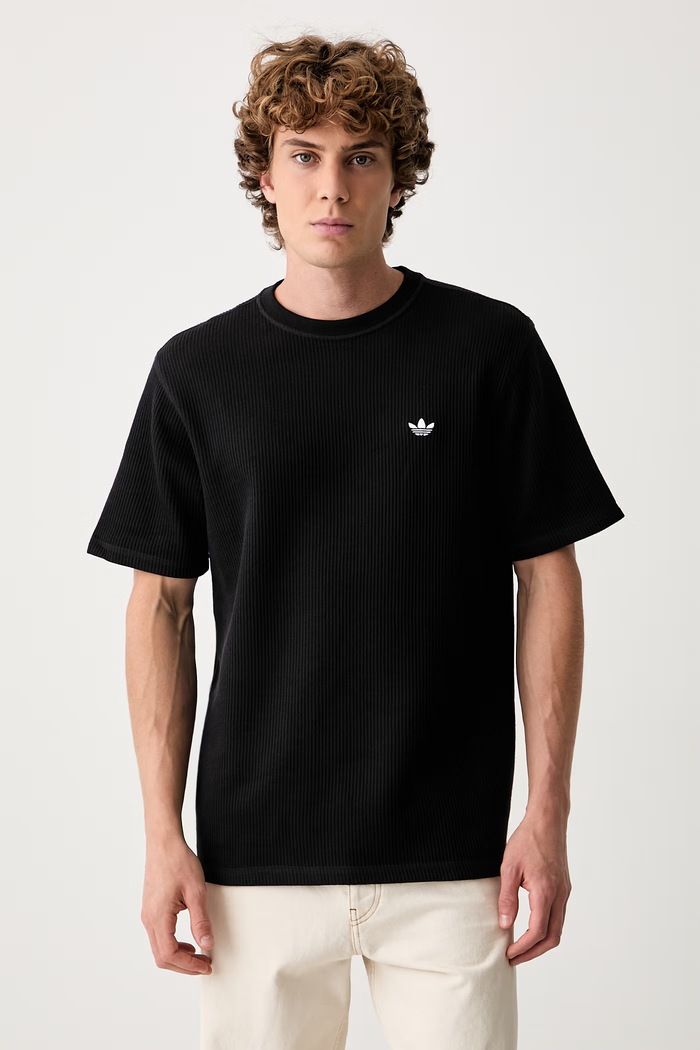 adidas Originals kratka majica moška bombažna Trefoil Essentials Waffle črna KS4180
