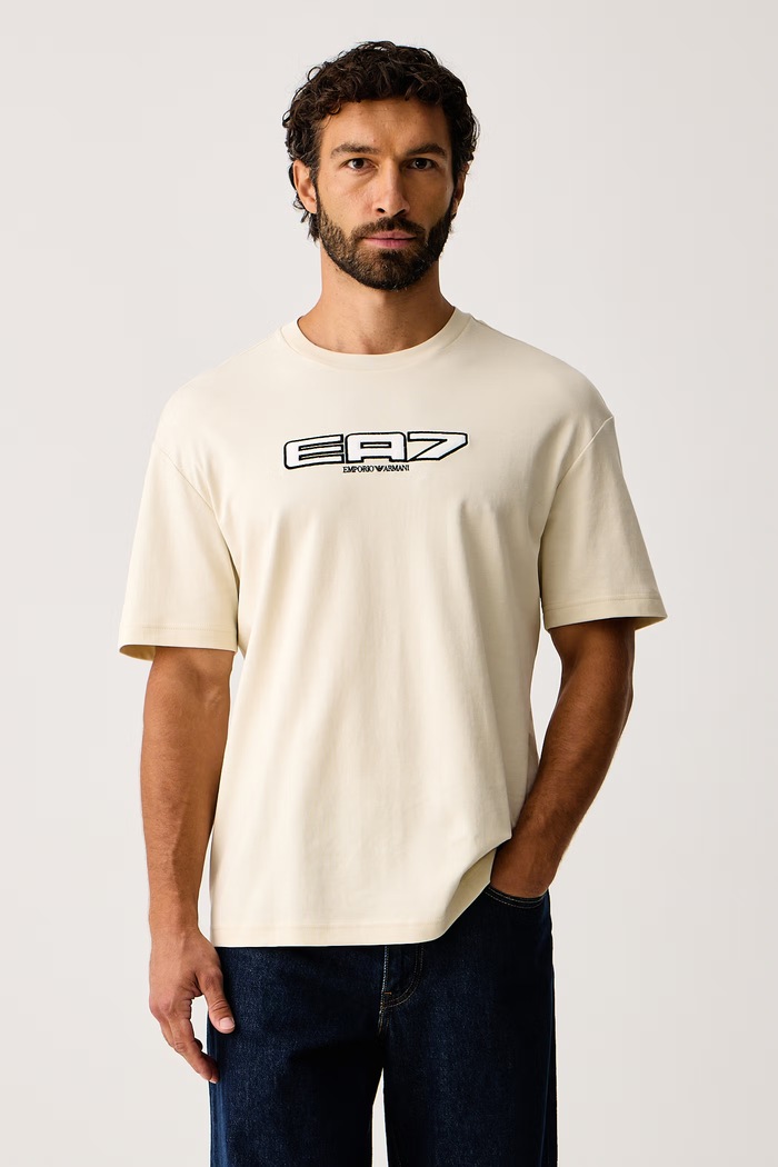 EA7 Emporio Armani T-shirt męski bawełniany beżowy AF10441.7M002212