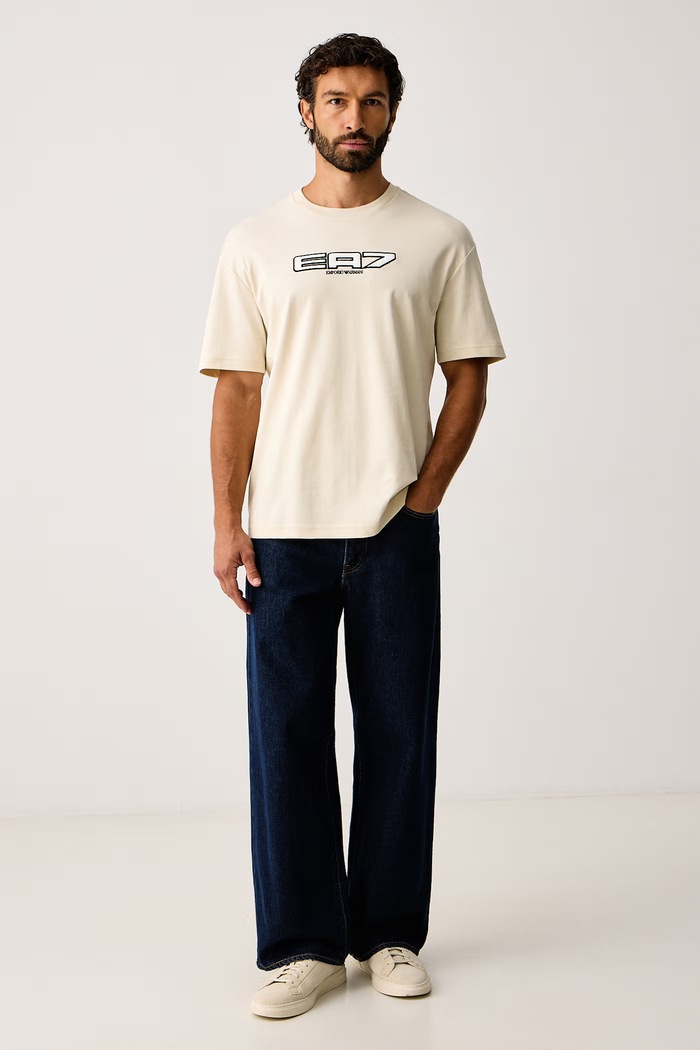 EA7 Emporio Armani T-shirt męski bawełniany AF10441.7M002212 beżowy AW26