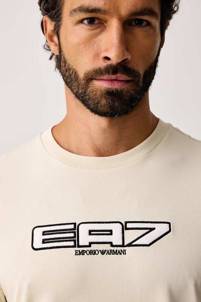 T-shirt męski bawełniany EA7 Emporio Armani AF10441.7M002212 beżowy