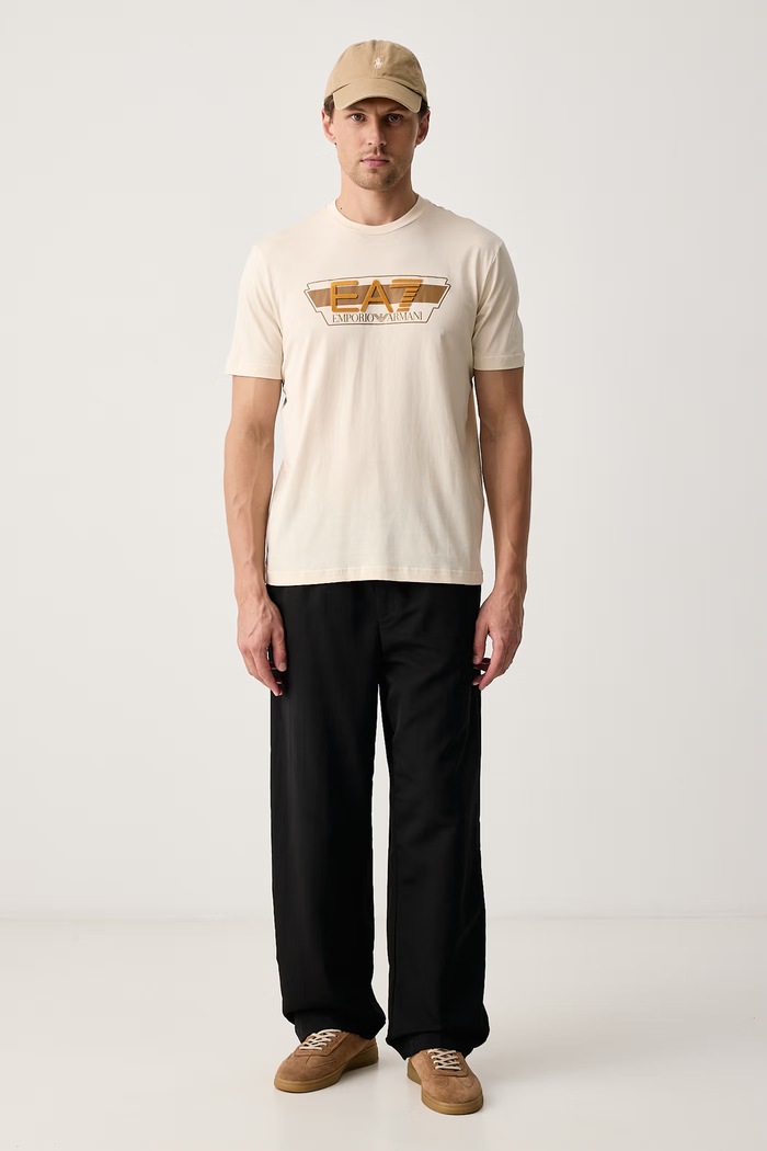 EA7 Emporio Armani T-shirt męski bawełniany AF12503.7M002433 beżowy AW26
