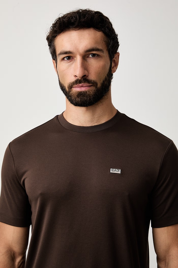 EA7 Emporio Armani T-shirt męski z modalem brązowy AF13862.7M002096