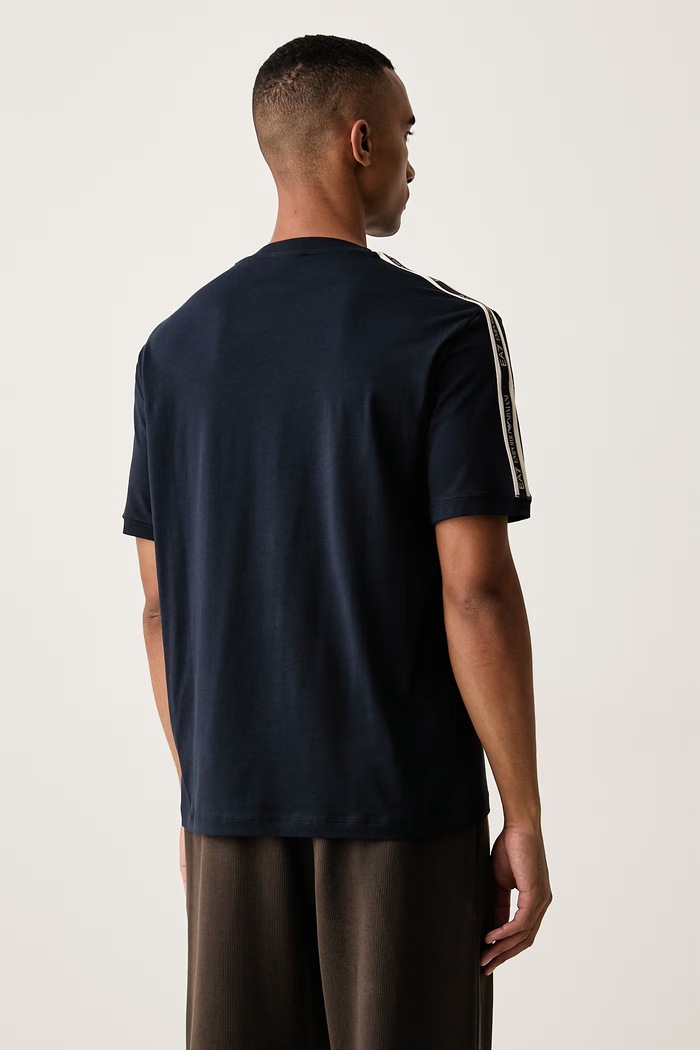 Ρούχα EA7 Emporio Armani t-shirt ανδρικό βαμβακερό με ελαστάν AF10373.7M002189 σκούρο μπλε