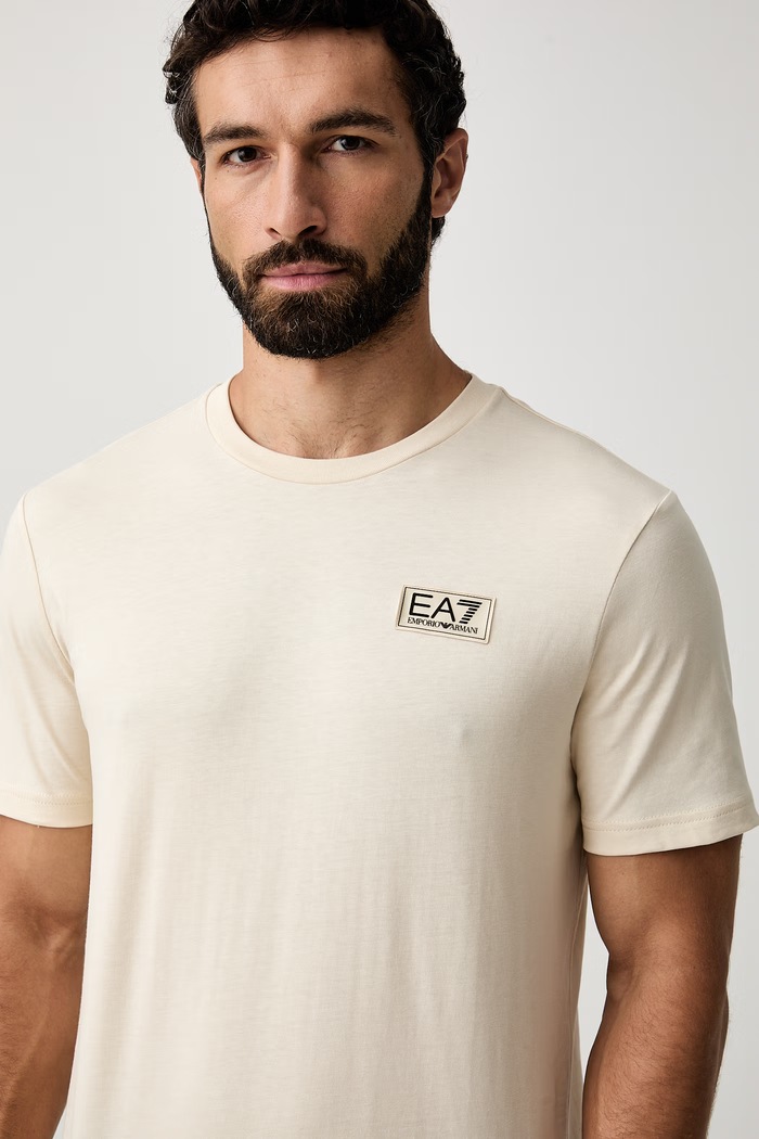 EA7 Emporio Armani T-shirt męski bawełniany beżowy AF13741.7M002229