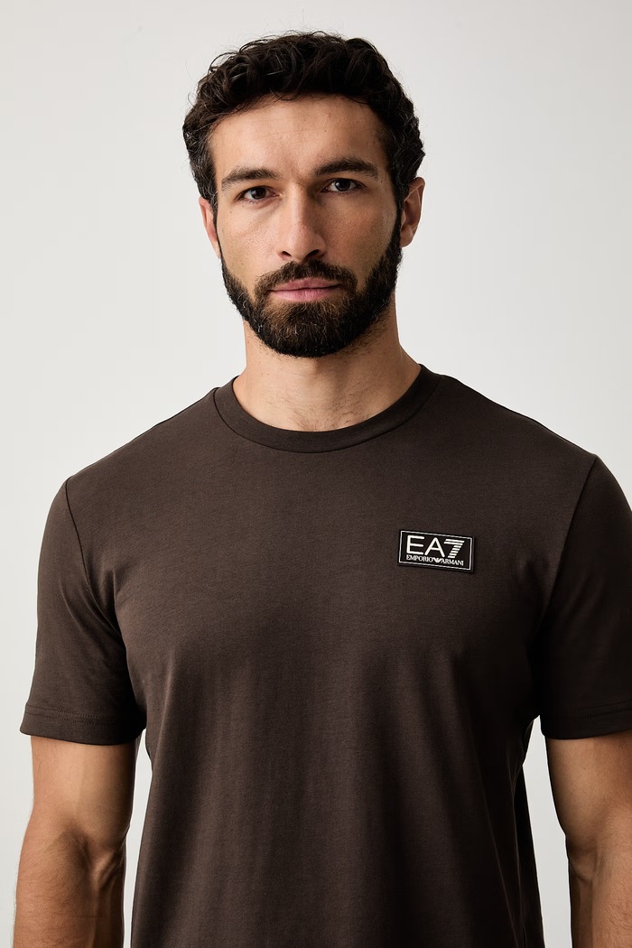 EA7 Emporio Armani T-shirt męski bawełniany brązowy AF13741.7M002229