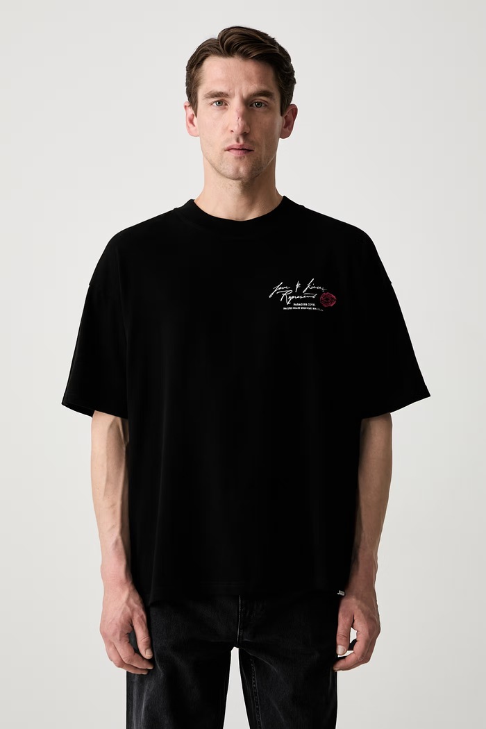 Odzież T-shirt bawełniany męski MLM101143 czarny