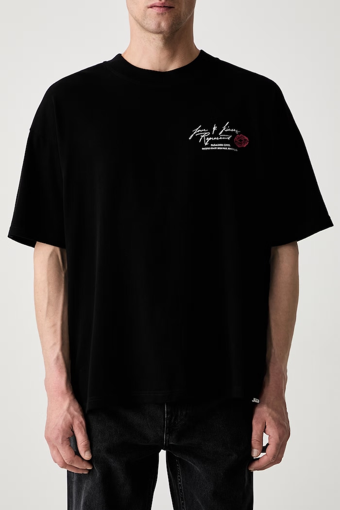 T-shirt bawełniany męski czarny MLM101143