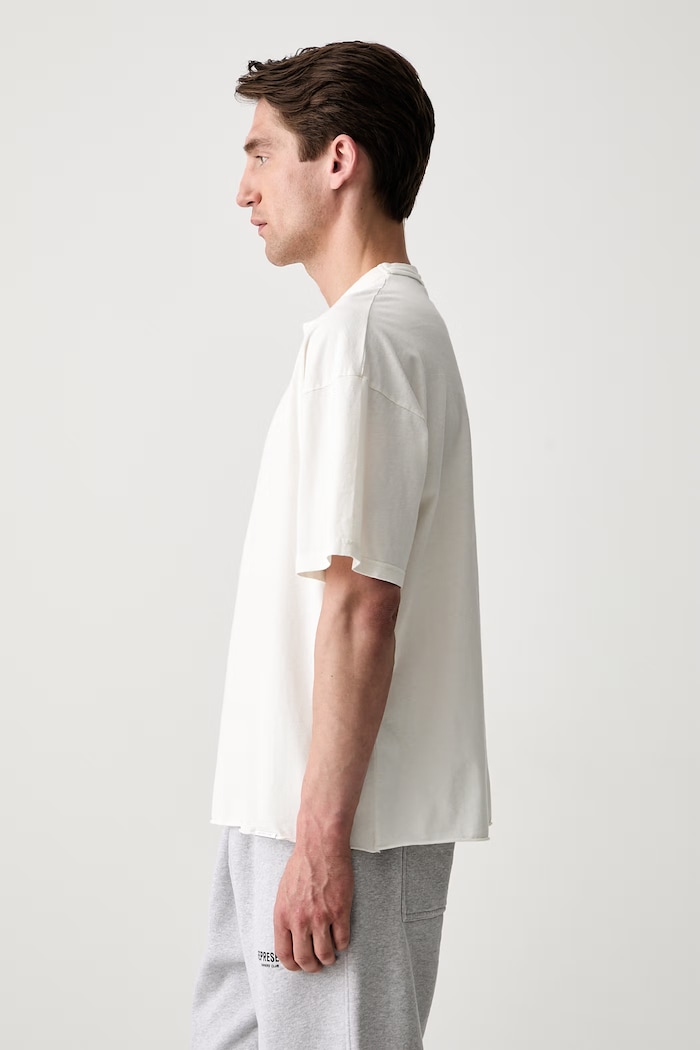 T-shirt z bawełną męski MLM101141 beżowy AW26