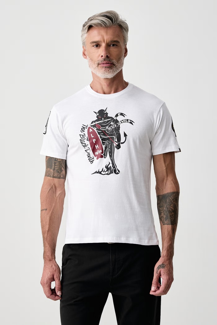 Alpha Industries Тениска мъжка от памук Black Devils бял 268508