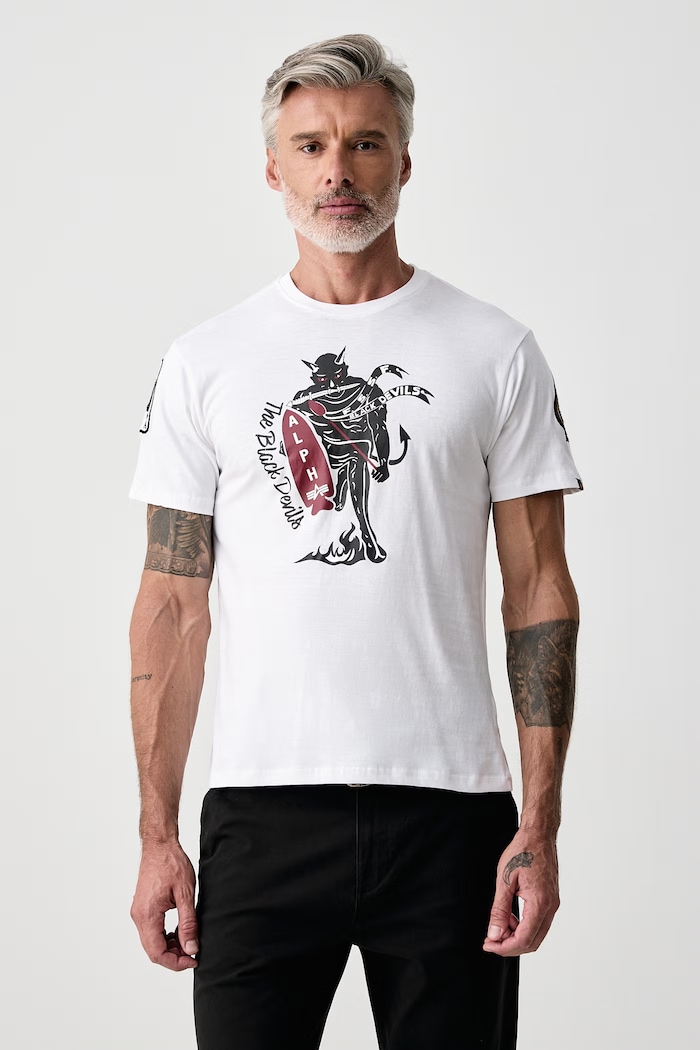 Alpha Industries Тениска мъжка от памук Black Devils бял 268508