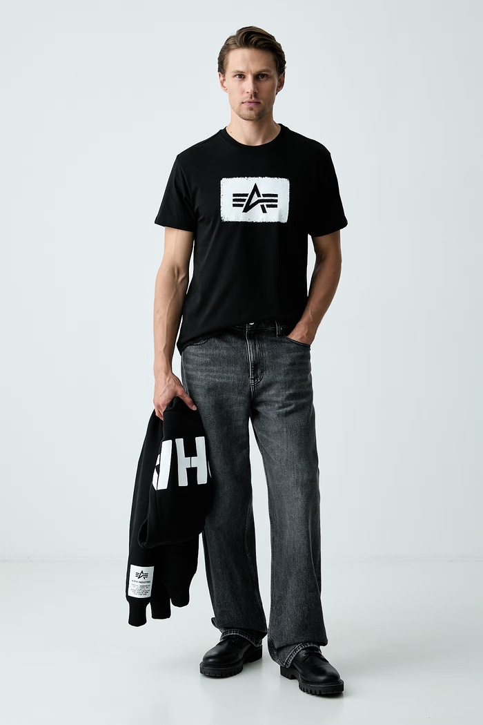 Alpha Industries T-shirt męski bawełniany Washed Out 268512 czarny AW26