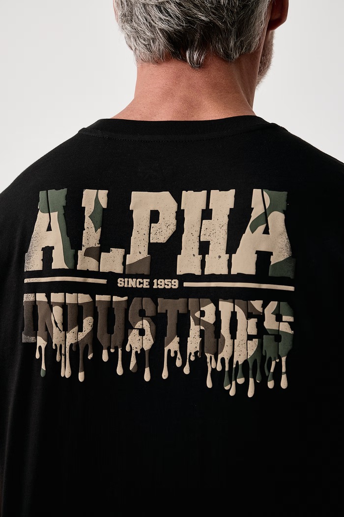 T-shirt męski bawełniany Dripping Camo Backprint Alpha Industries 268516 czarny