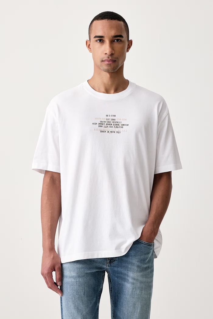 G-Star Tričko pánske bavlnené Multi text relaxed r t biela D30098.336