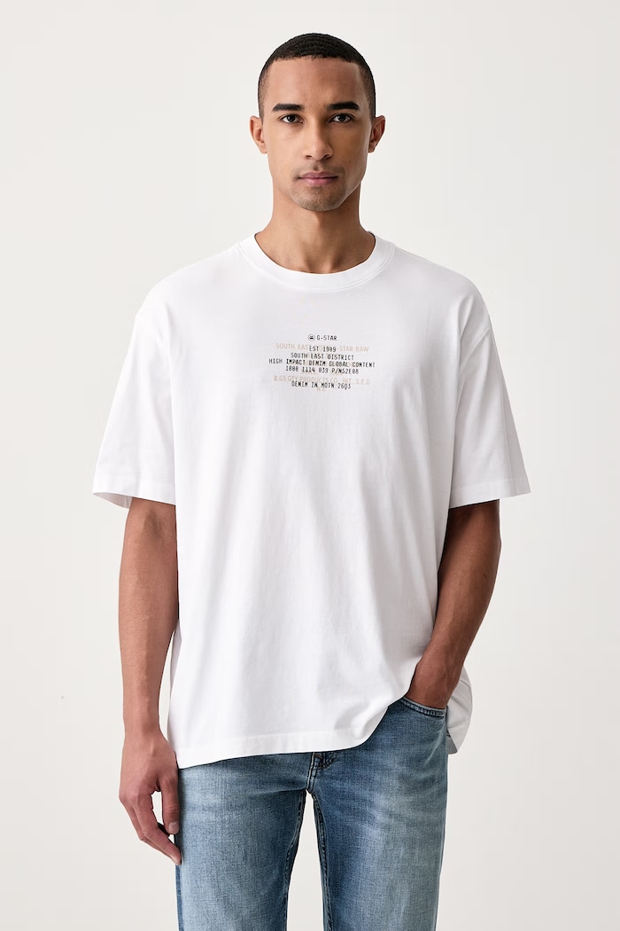 G-Star Tričko pánske bavlnené Multi text relaxed r t biela D30098.336