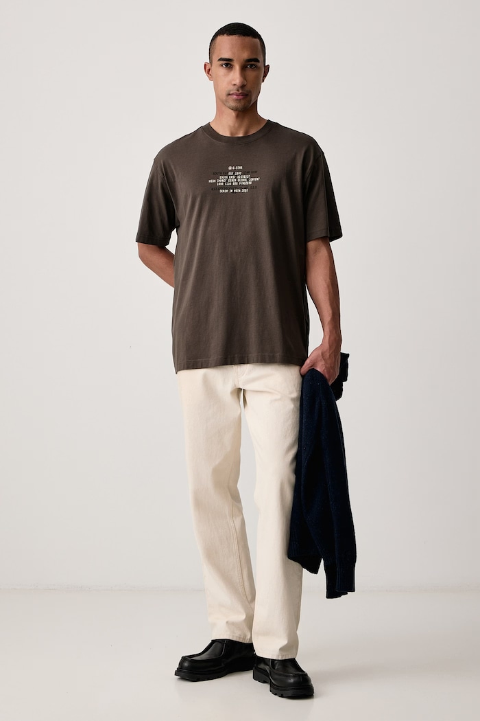 G-Star Tričko pánske bavlnené Multi text relaxed r t D30098.336 hnedá AW26