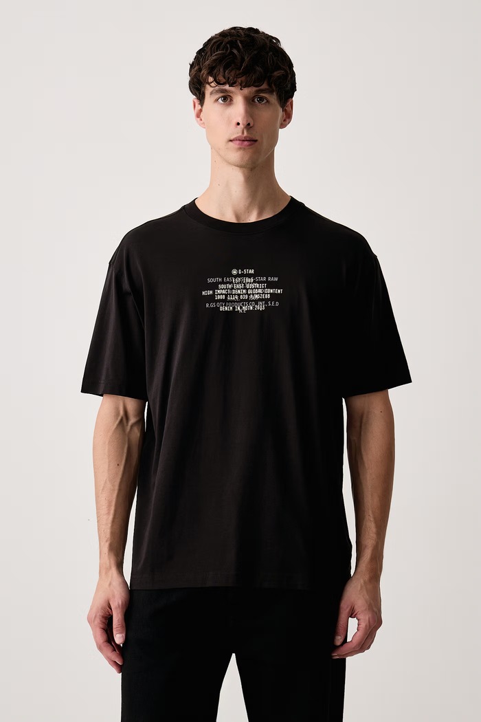 G-Star T-shirt męski bawełniany Multi text relaxed r t czarny D30098.336