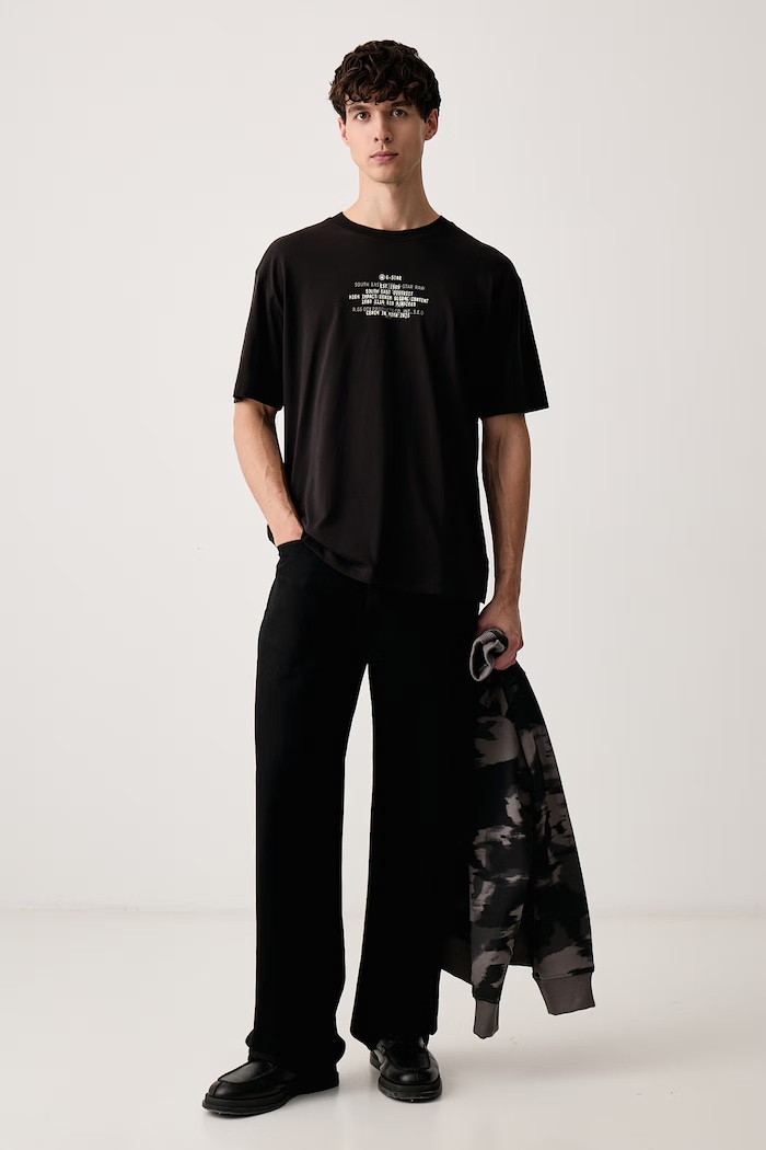 G-Star T-shirt męski bawełniany Multi text relaxed r t D30098.336 czarny AW26