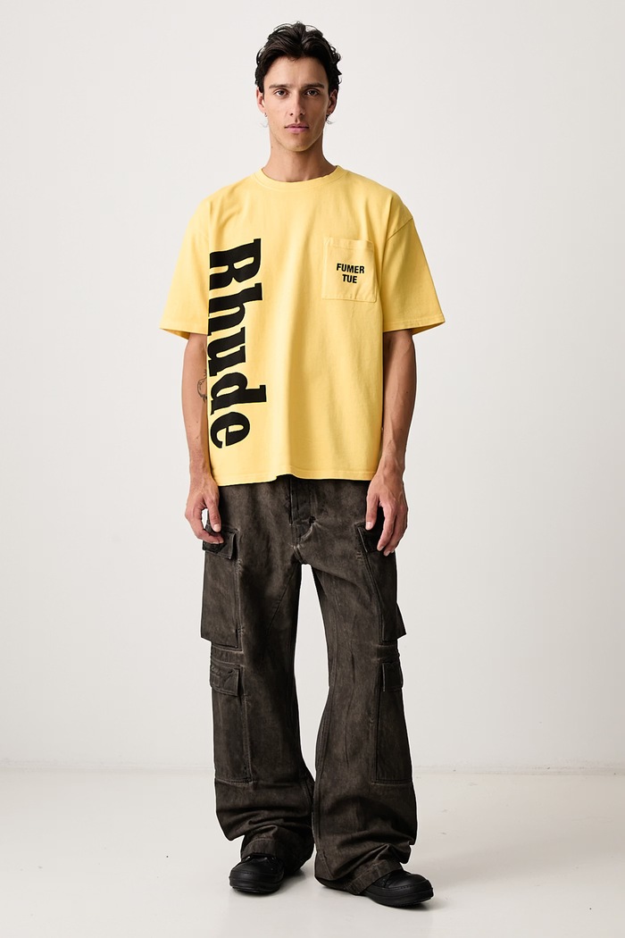 RHUDE T-shirt bawełniany męski RHPF26TT13012 żółty AW26