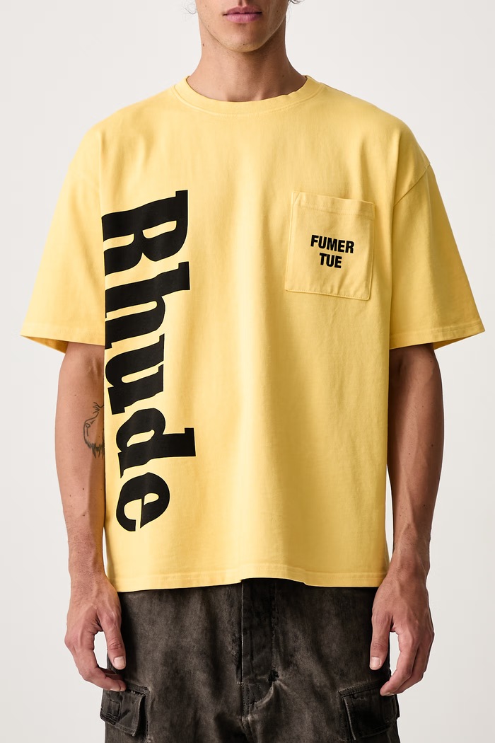 T-shirt bawełniany męski RHUDE żółty RHPF26TT13012