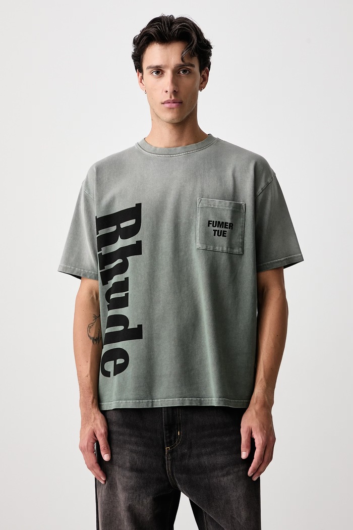 RHUDE T-shirt bawełniany męski zielony RHPF26TT13012