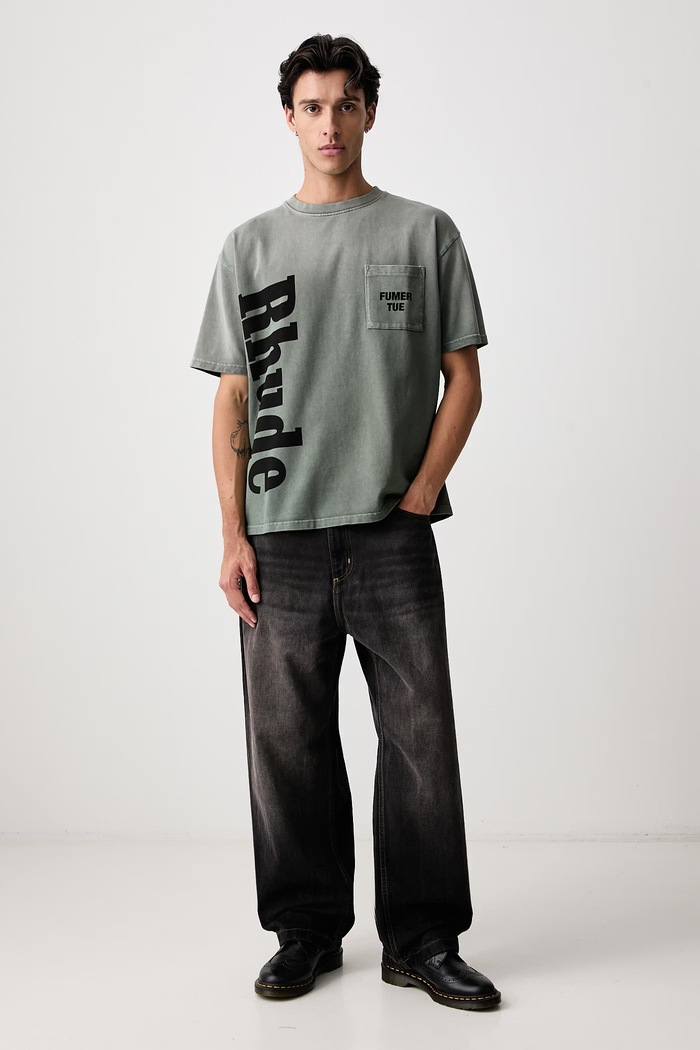 RHUDE T-shirt bawełniany męski RHPF26TT13012 zielony AW26