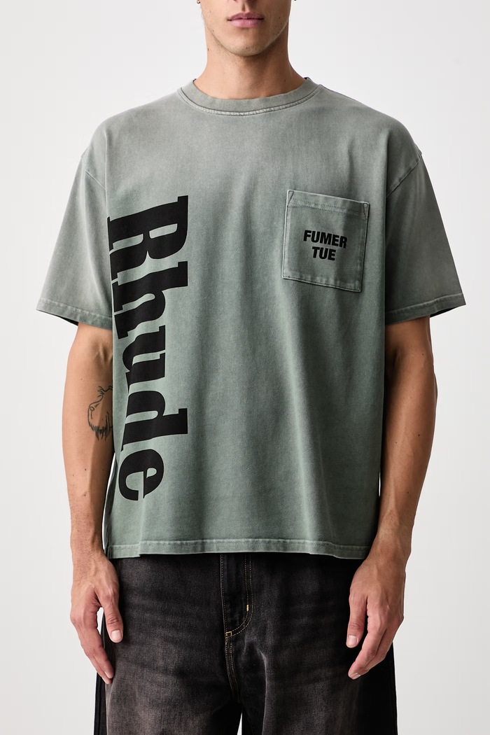 T-shirt bawełniany męski RHUDE zielony RHPF26TT13012