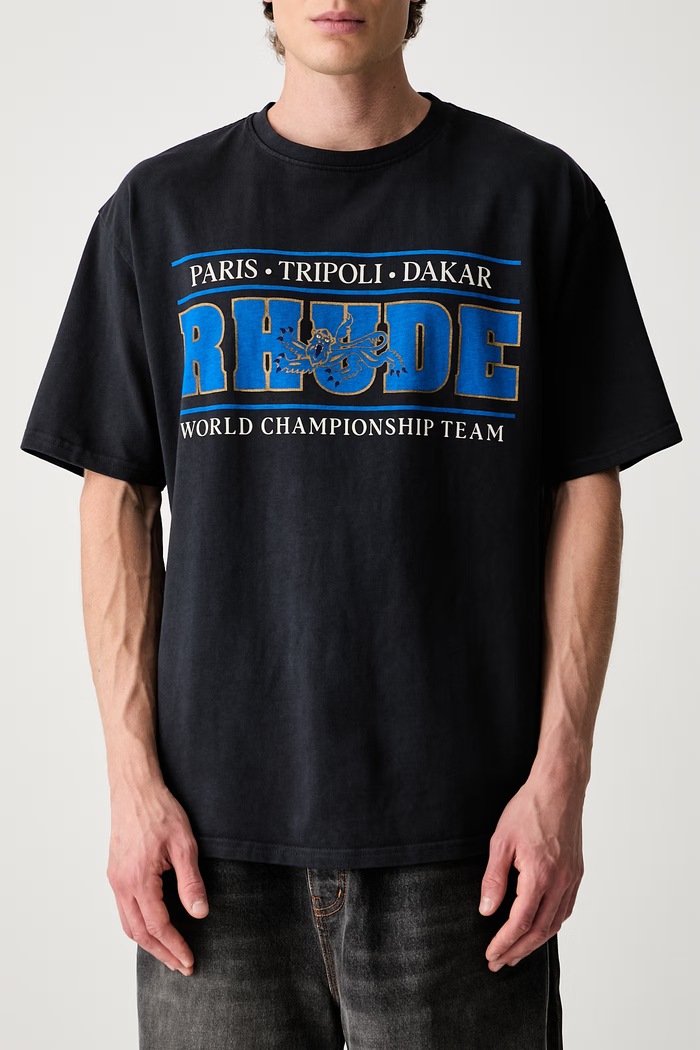 RHUDE футболка бавовняна темно-синій RHPF26TT05012