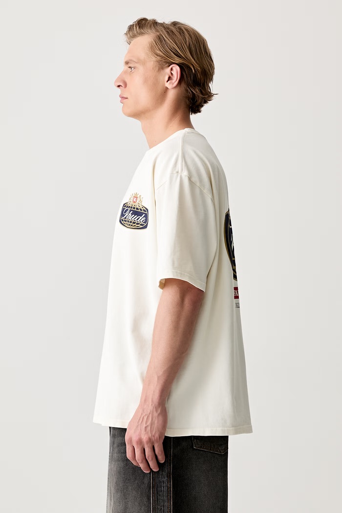 RHUDE T-shirt bawełniany męski RHPF26TT02012 beżowy AW26
