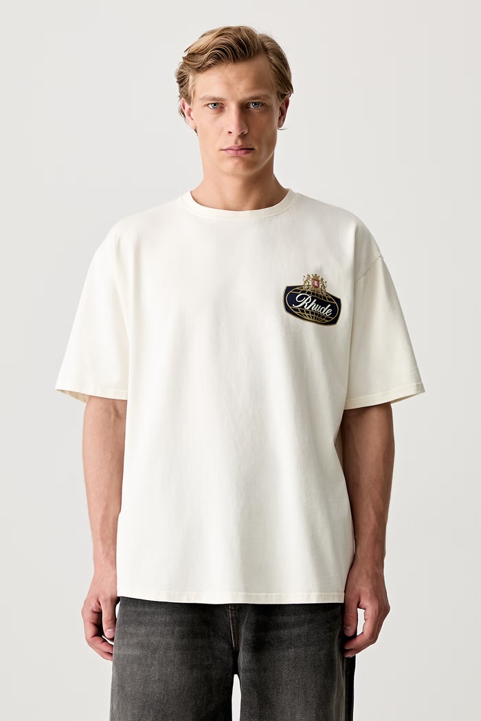 Odzież RHUDE T-shirt bawełniany męski RHPF26TT02012 beżowy
