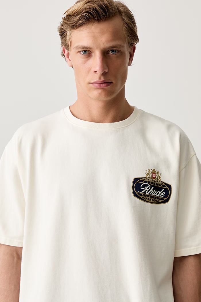 RHUDE T-shirt bawełniany męski beżowy RHPF26TT02012